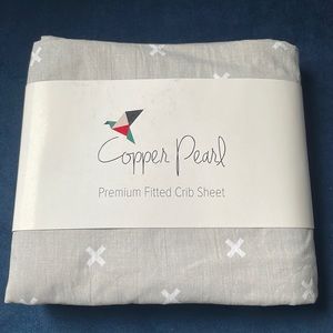 NWT: Copper Pearl Premium Crib sheet: Gray with white X